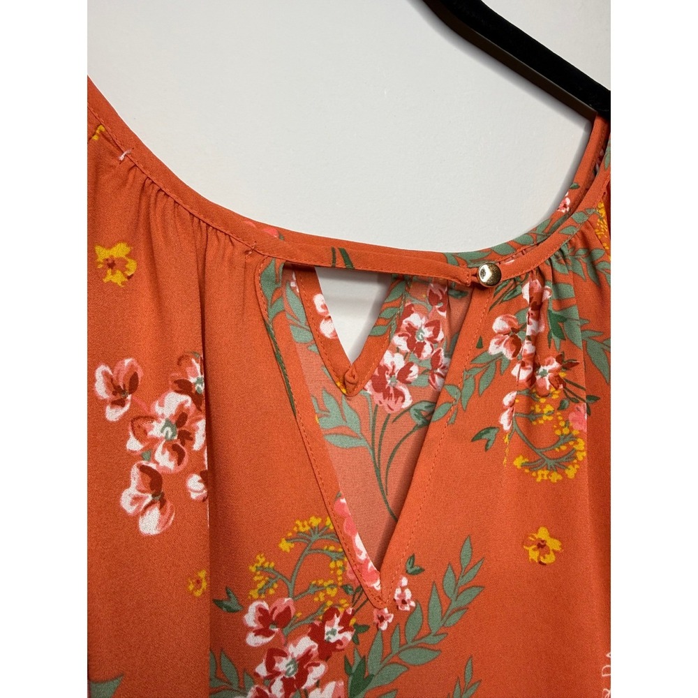 Copper Key Orange Floral Tiered Flutter Sleeve Blouse Top Feminine Womens Medium - Picture 9 of 10